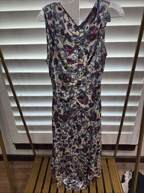 MELLODAY Cream Maxi Dress with Blue & Burgundy Floral Print